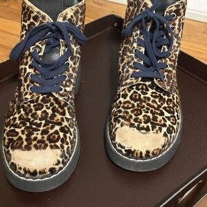 Golden Goose Leopard Print Kids Boots with Blue Laces